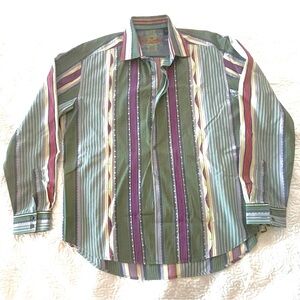 Robert Graham Green and Purple Striped Shirt